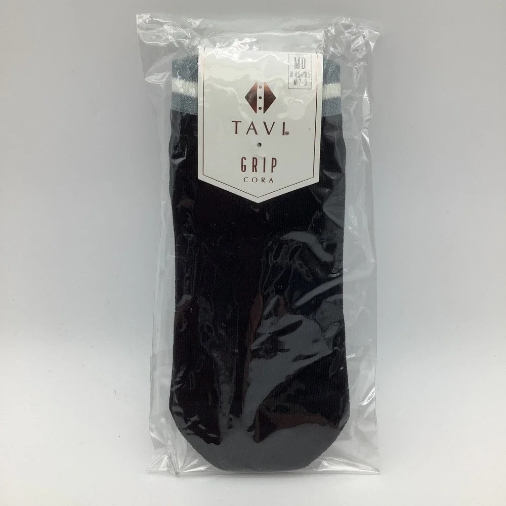 Tavi Grip Cora‎ Socks Ebony Mirage Stripe Black Pilates Yoga Size Medium NWT